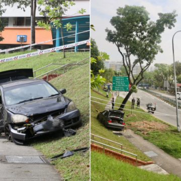 Driver Loses Control, Collides with Taxi and Lamp Post in Hougang